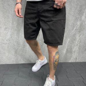 Relaxed Fit Black Denim Shorts
