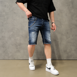 Distressed Chain Denim Shorts