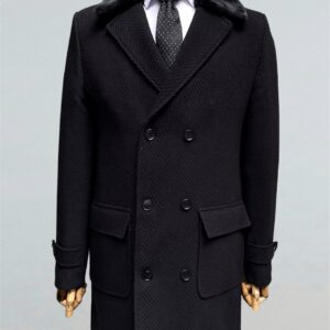 Black Fur Collar Double Breasted Coat