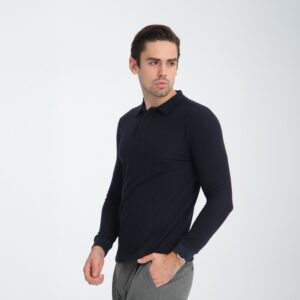Navy Collared Long-Sleeve T-Shirt