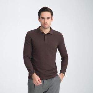 Dark Brown Collared Long-Sleeve T-Shirt