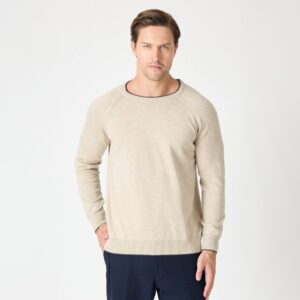 Light Beige Crew Neck Sweater with a Grey Trim
