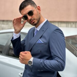 Navy Pinstripe Double Breasted Suit