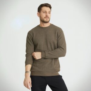 Textured Crew Neck Sweater in Brown